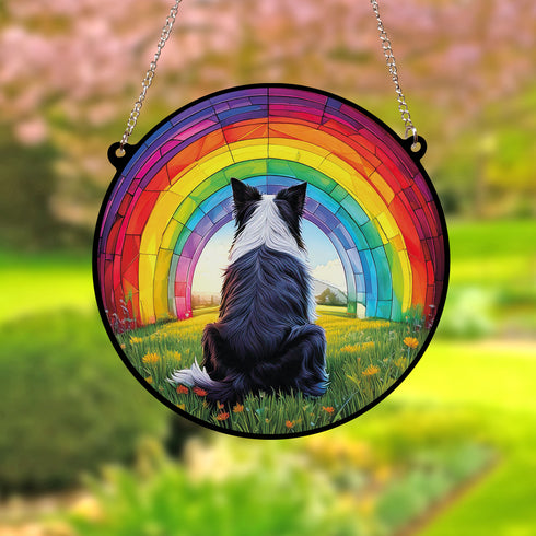 Border Collie Rainbow Bridge Stained Glass Effect Suncatcher